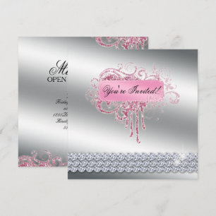 Nail Salon Elegant Rosa Glitzer Bling Einladung