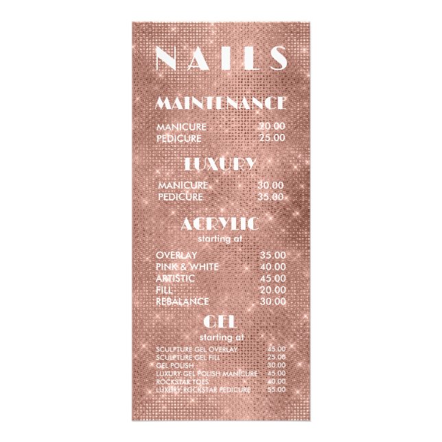 Nail Salon False Acrylic Menu Price List Cards Werbekarte (Vorne)