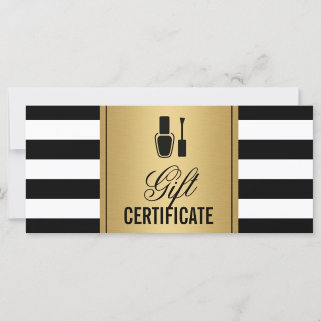 Nail Salon Geschenkgutschein Gold B&W Streifen (Vorderseite)