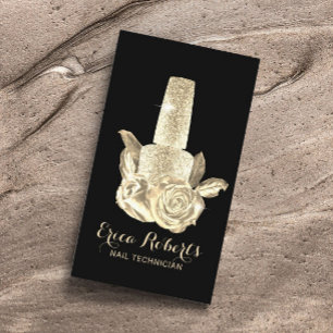 Nail Salon Gold Polish Bottle & Flowers Manicurist Visitenkarte