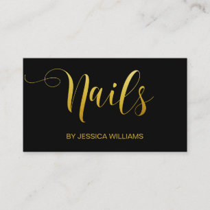 Nail Salon Gold Script Elegante Schwarz Visitenkarte