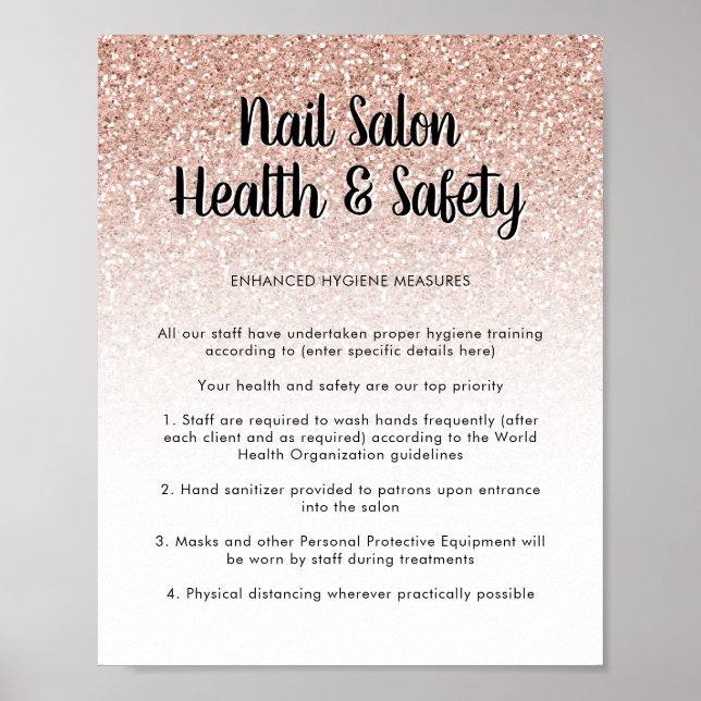 Nail Salon Health Safety Poster Pink Peach Glitzer (Vorne)