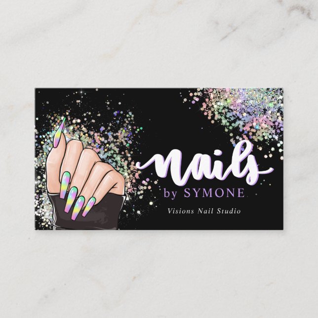 Nail Salon Holographic Glitzer Nail Tech Beauty Visitenkarte (Vorderseite)