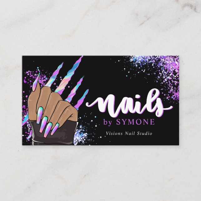 Nail Salon Holographic Glitzer Nail Tech Beauty Visitenkarte (Vorderseite)
