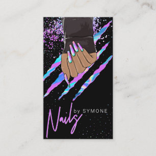 Nail Salon Holographic Modern Glam Trendy Business Visitenkarte