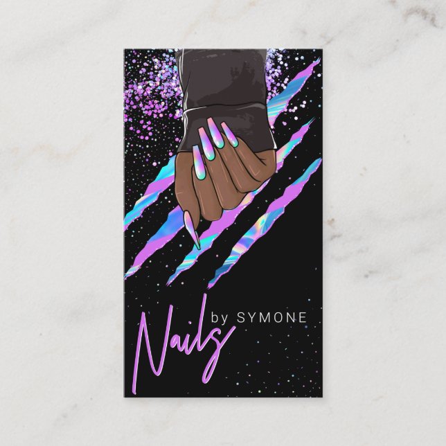 Nail Salon Holographic Modern Glam Trendy Visitenkarte (Vorderseite)