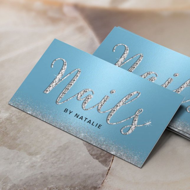 Nail Salon Light Blue Luxury Typografie Manicurist Visitenkarte (Von Creator hochgeladen)