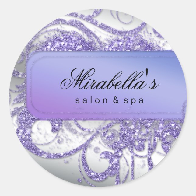 Nail Salon Lila Glitzer Elegante Bling Runder Aufkleber (Vorderseite)