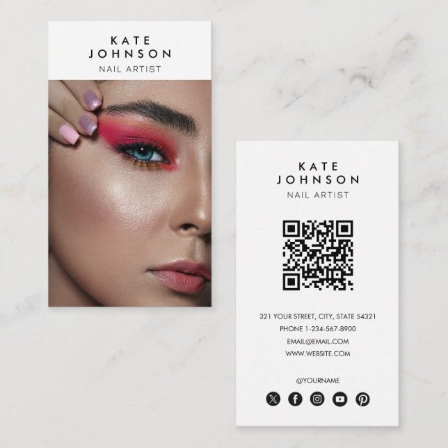 Nail Salon Makeup Artist Foto QR Code Visitenkarte (Vorne/Hinten)