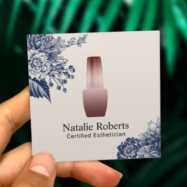 Nail Salon Manicurist Blue Floral Esthetiker Quadratische Visitenkarte (Von Creator hochgeladen)