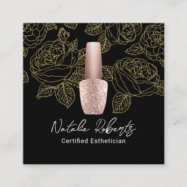 Nail Salon Manicurist Gold Floral Esthetiker Quadratische Visitenkarte (Vorderseite)