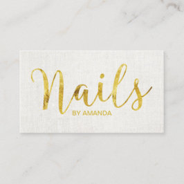 Nail Salon Manicurist Gold Script Elegante Linen Visitenkarte