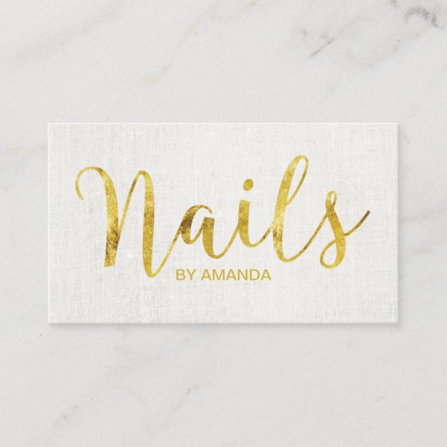Nail Salon Manicurist Gold Script Elegante Linen Visitenkarte (Vorderseite)