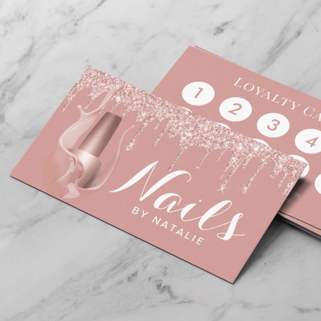 Nail Salon Manicurist Moderne Rose Gold Tropfen Treuekarte (Von Creator hochgeladen)