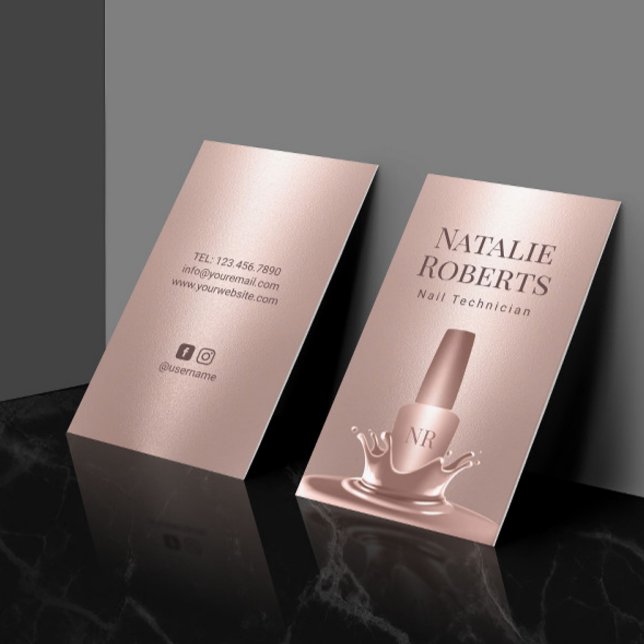 Nail Salon Manicurist Rose Gold Polnischer Splash Visitenkarte (Von Creator hochgeladen)