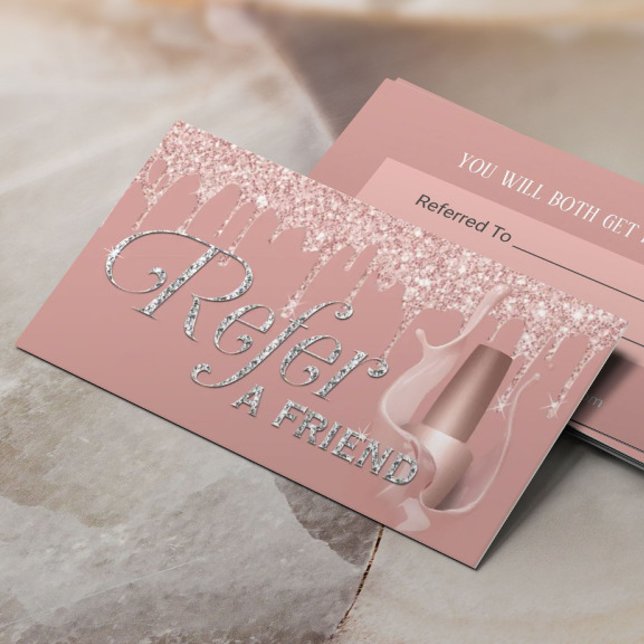 Nail Salon Manicurist Rose Gold Tropfen Referenz Empfehlungskarte (Von Creator hochgeladen)