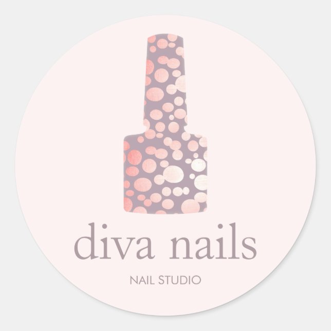 Nail Salon, Mauve Pink Manicurist Polnische Flasch Runder Aufkleber (Vorderseite)