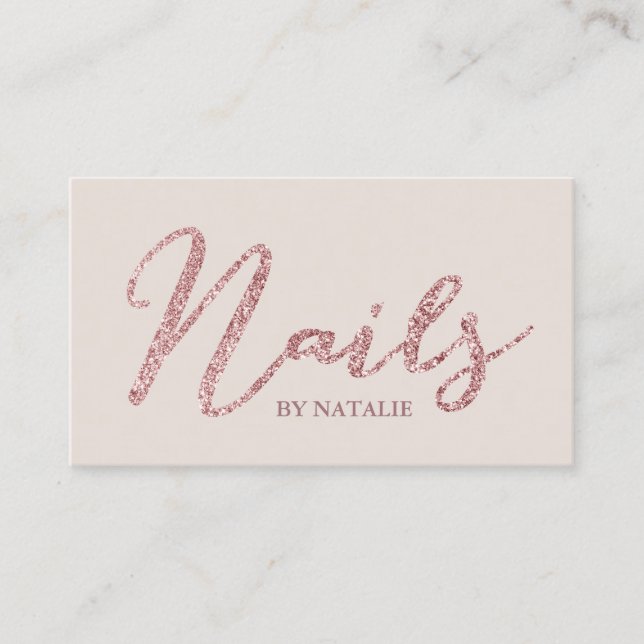 Nail Salon Modern Rose Gold Glitzer Typografie Visitenkarte (Vorderseite)