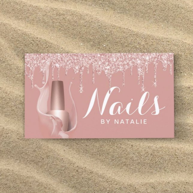 Nail Salon Moderne Rose Gold Tropfen Manikurin Visitenkarte (Von Creator hochgeladen)
