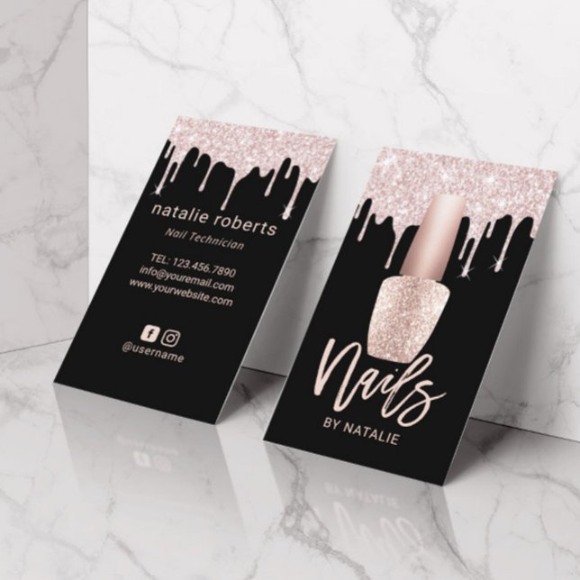 Nail Salon Moderne Rose Gold Tropfen Nagelmanikuri Visitenkarte (Von Creator hochgeladen)