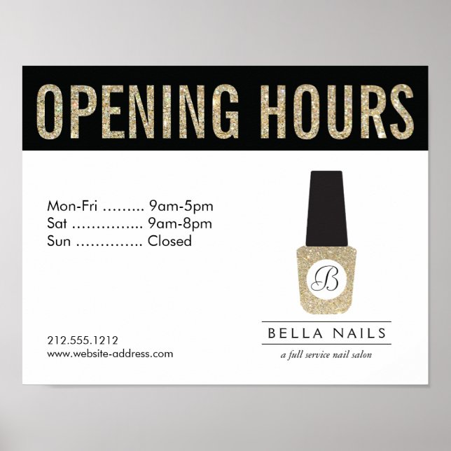Nail Salon Monogram auf Gold Glitzer Nail Polnisch Poster (Vorne)