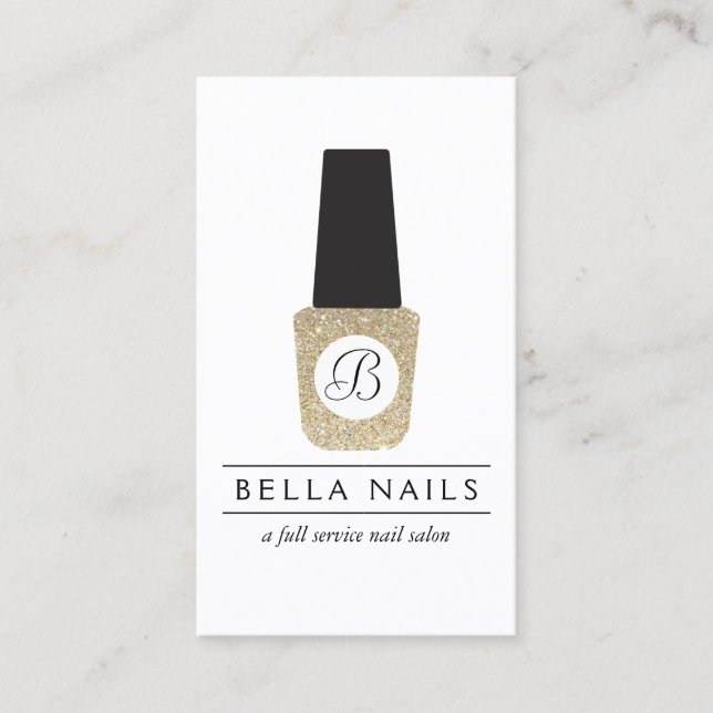 Nail Salon Monogram auf Gold Glitzer Nail Polnisch Visitenkarte (Vorderseite)