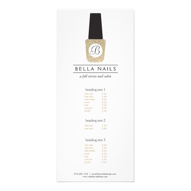 Nail Salon Monogram auf Gold Glitzer Nail Polnisch Werbekarte (Vorne)