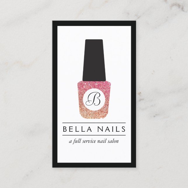 Nail Salon Monogram Glitzer Nail Polnisch Visitenkarte (Vorderseite)