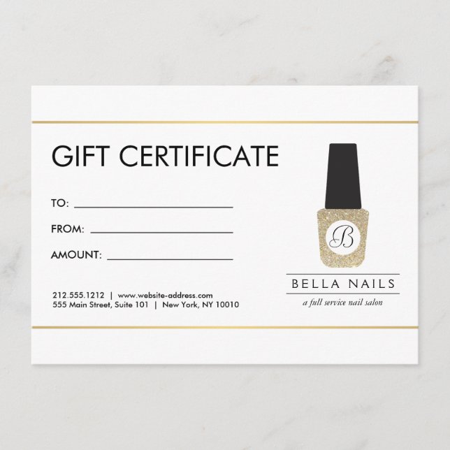 Nail Salon Monogram on Gold Glitzer - Gift Card (Vorderseite)