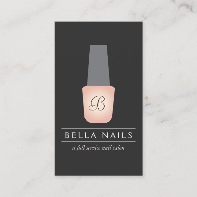 Nail Salon Monogram on Peach Nail Polnisch Visitenkarte (Vorderseite)