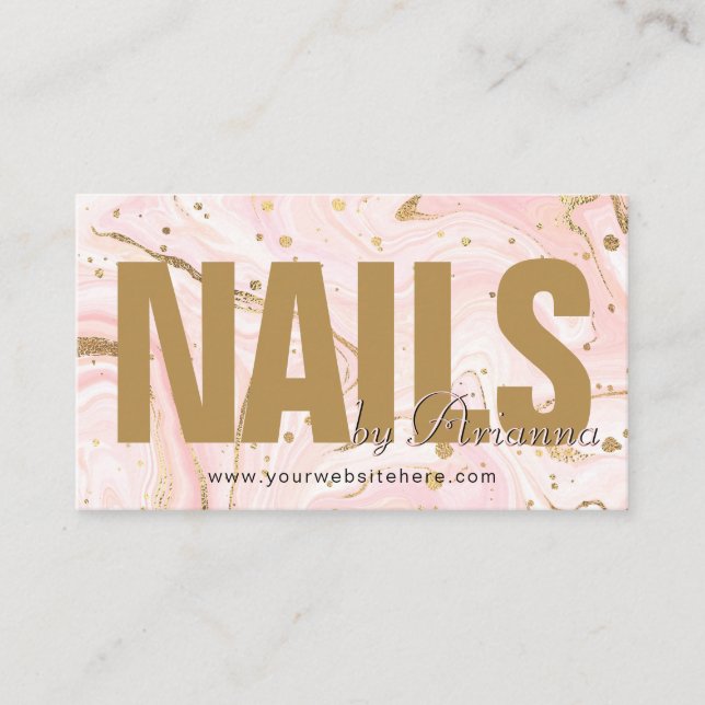  Nail Salon | Nail Tech | Nail Stylist Marmor Rosa Visitenkarte (Vorderseite)