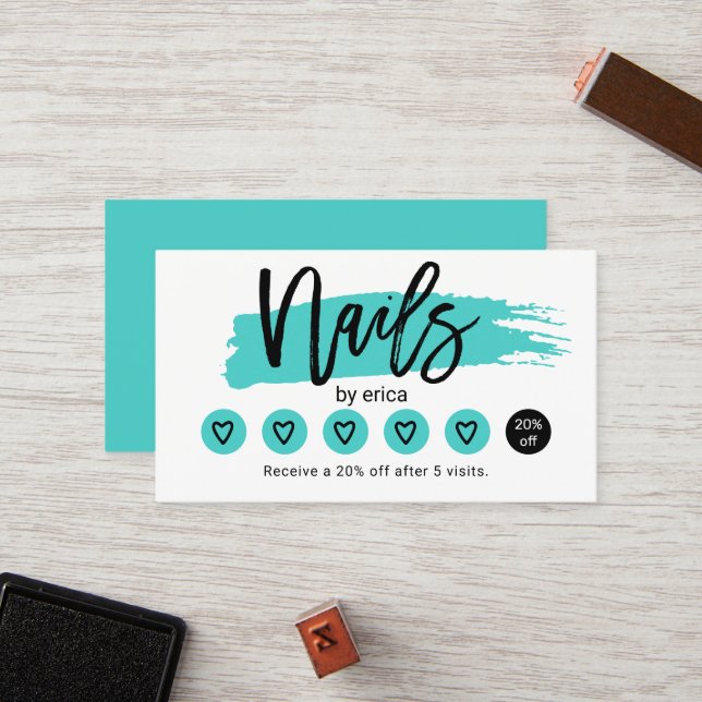 Nail Salon Niedlich Türkis Manicurist Loyalty Treuekarte (Vorderseite/Rückseite Beispiel)