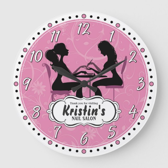 Nail Salon Personalizable Wall Clock Große Wanduhr (Vorderseite)