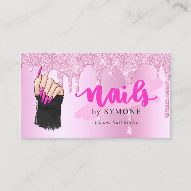 Nail Salon Pink Diamond Driving Glitzer Nail Tech Visitenkarte (Vorderseite)