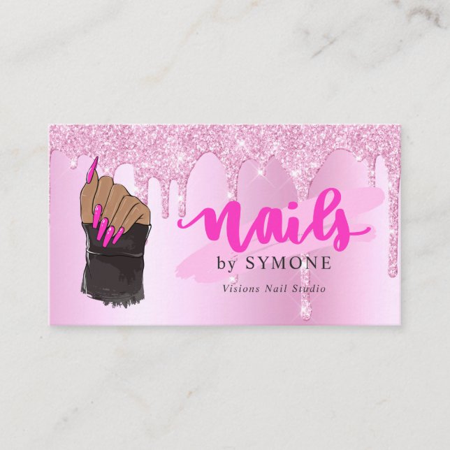 Nail Salon Pink Diamond Driving Glitzer Nail Tech Visitenkarte (Vorderseite)