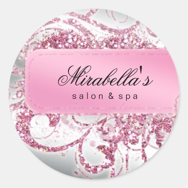 Nail Salon Pink Glitzer Elegante Bling Runder Aufkleber (Vorderseite)