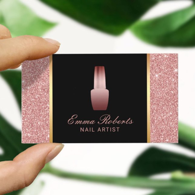 Nail Salon Polish Makeup Artist Rose Gold Glitzer Visitenkarte (Von Creator hochgeladen)