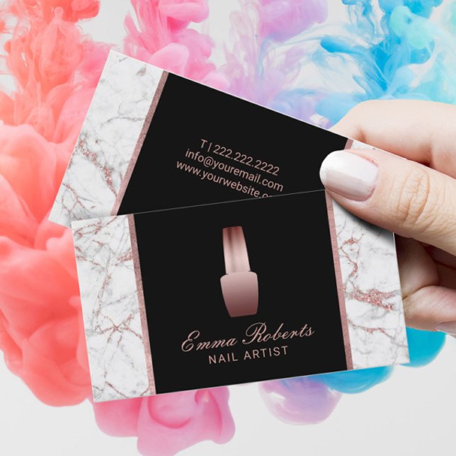 Nail Salon Polnisch Makeup Rose Gold Marmor Visitenkarte (Von Creator hochgeladen)