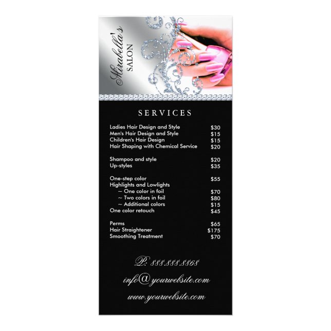 Nail Salon Polnisch Silver Pink Service Menü (Vorne)