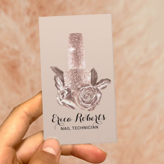 Nail Salon Polnische Rose Gold Floral Manikurin Visitenkarte (Von Creator hochgeladen)
