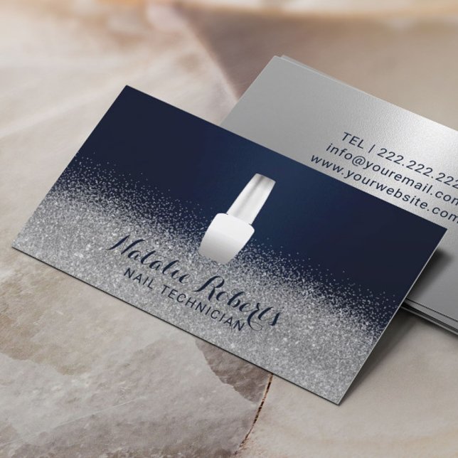 Nail Salon Polnischer Manicurist Navy & Silver Gli Visitenkarte (Von Creator hochgeladen)