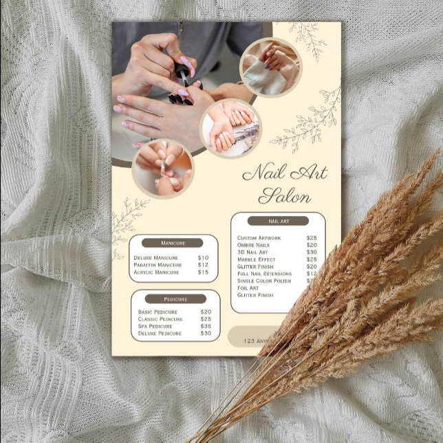 Nail Salon Preisliste | Manicure Pedicure Flyer (Nail Salon Price List Flyer | Manicure Pedicure Nail Art Menu #zazzlemade #nailartpricelist#brochure)