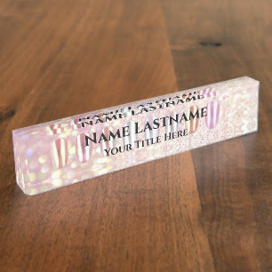 Nail Salon Rose Blush Glitzer Holograph Namensplakette