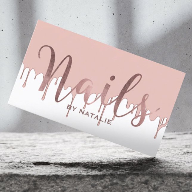 Nail Salon Rose Gold Dripping Makeup Artist Visitenkarte (Von Creator hochgeladen)