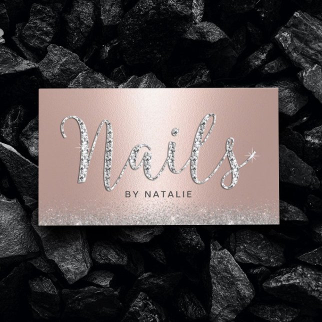 Nail Salon Rose Gold Lux Diamond Typografie Visitenkarte (Von Creator hochgeladen)