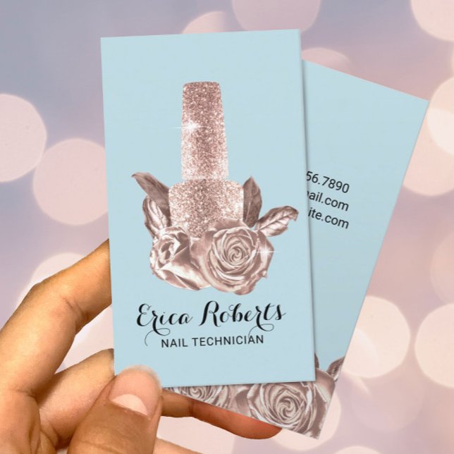 Nail Salon Rose Gold Polnischer Minze Blue Manicur Visitenkarte (Von Creator hochgeladen)