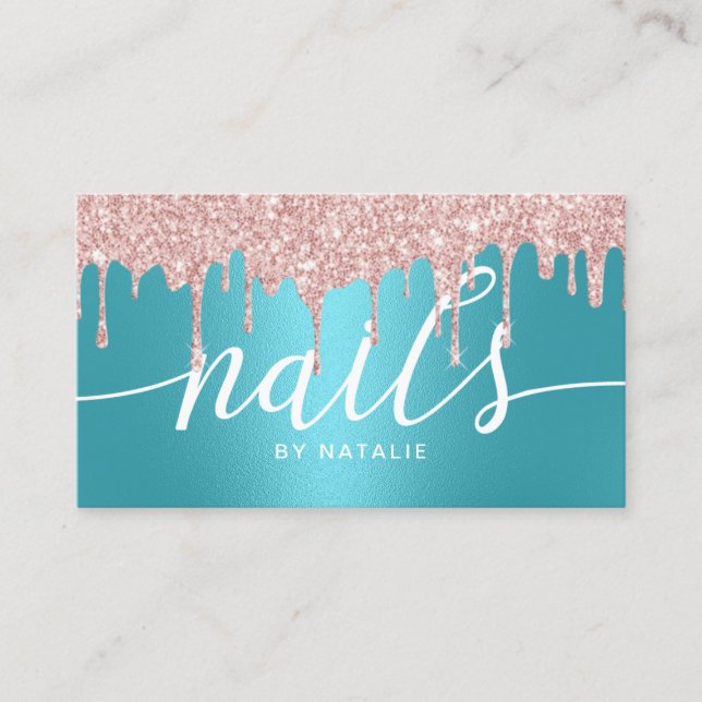 Nail Salon Rose Gold Tropfen Türkische Typografie Visitenkarte (Vorderseite)