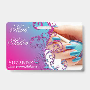 Nail Salon Techniker Floral Damask Pink Blue Ausweis