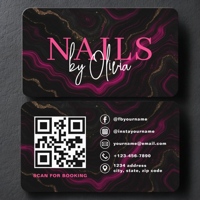 Nail Specialist Artist  QR Code Pink Black Visitenkarte (Von Creator hochgeladen)