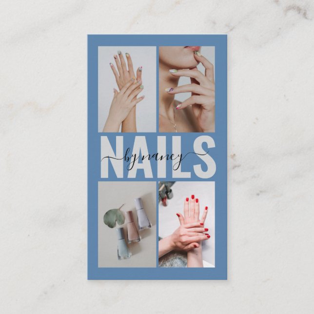 Nail Specialist Dusty Blue Qr Code Photo Collage  Visitenkarte (Vorderseite)